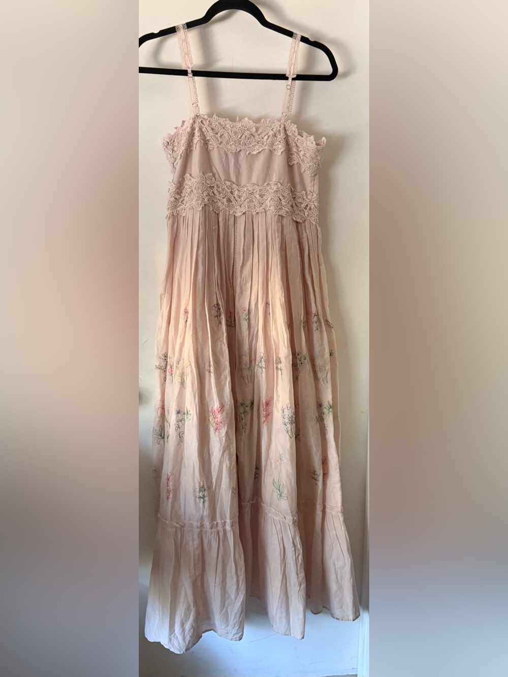 Caroline Constas 🔥 BlushPink Lace Bodice Floral Embroidered Guipure Maxi Sundres - Picture 10 of 12